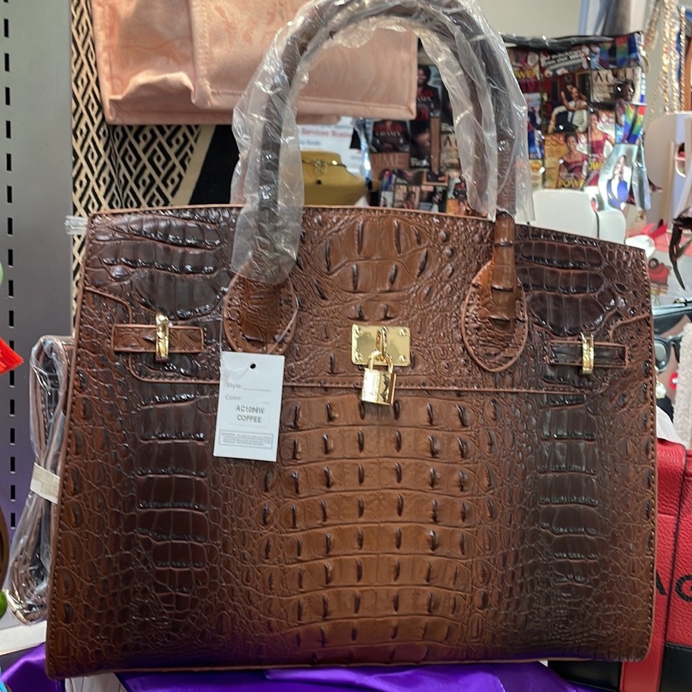 Large Brown Croc Handbag Set